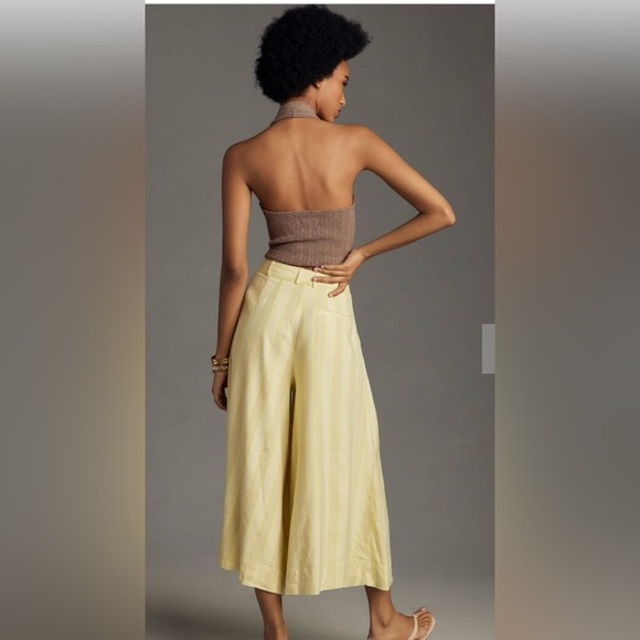 ANTHROPOLOGIE MAEVE STRIPE VOLUME CULOTTES WIDE LEG SIZE 10 YELLOW/GREEN NWT - Picture 6 of 11